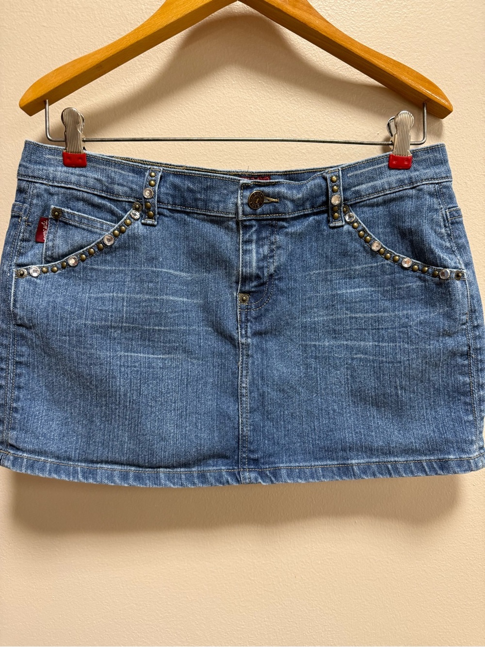 Tyte Jeans Rhinestone Studded Denim Mini Jean Skirt Y2K Low Rise Size 9